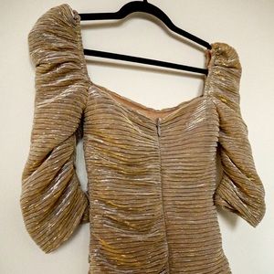 Sorrel Gold with Silver accents runched chiffon dress | Miss Circle | Small 4-6